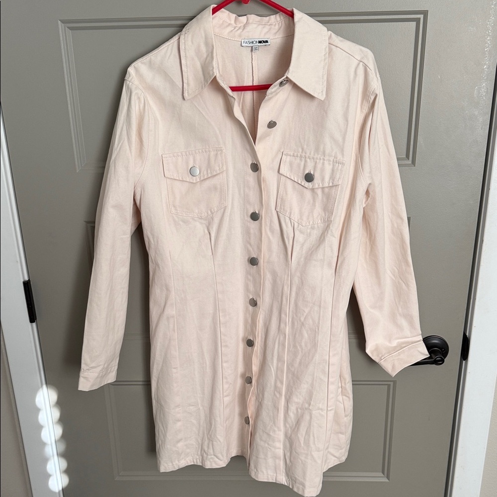 Cream Button-Up Shirt Dress